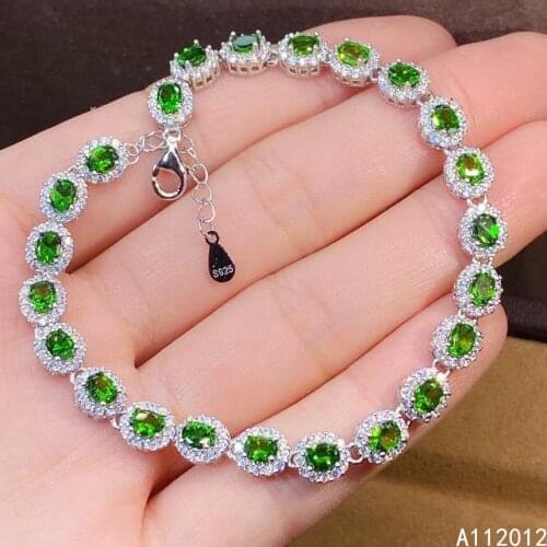 KJJEAXCMY fine jewelry S925 sterling silver inlaid natural Diopside Girl new popular hand Bracelet Support test Chinese style