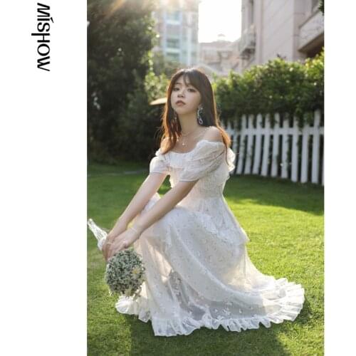 MISHOW New Chiffon Party Dress Women Summer 2021 Slash Neck Temperament Folds Pearl Beading Strap Dresses Elegant MXA26L0208_1