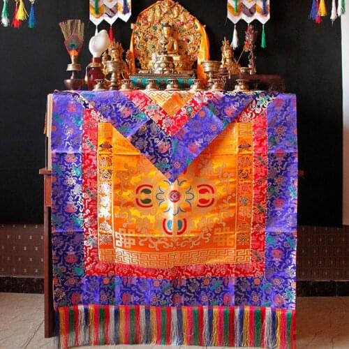 2PCS Wholesale Buddhist supply Tibet family home Buddhism Temple Auspicious Embroidery Buddha Altar cover + Table cloth curtain