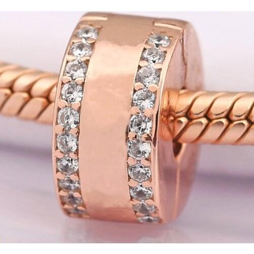 Original Rose PAN Insignia With Crystal Clip Lock Stopper Beads Fit 925 Sterling Silver Bead Charm Bracelet DIY Jewelry