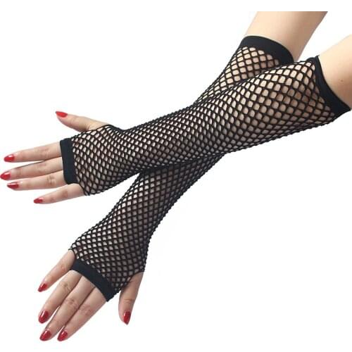 Women Gloves Fingerless Hollow Out Holes Sexy Punk Gothic Fishnet Gloves Emo Rock Costume Elbow Lace Gloves