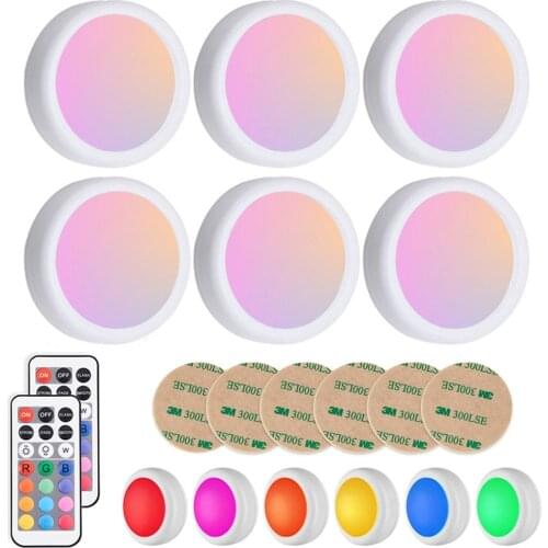 Remote controller LED night light Dimmable RGB 12 Colors led Under Cabinet Light LED Puck Light For For Kitchen Showcase Stair