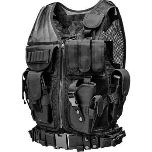 Tactical Paintball Assault Shooting Army Swat Mesh Vest Fishing Waistcoat Protective Equipment with Pistol Holster