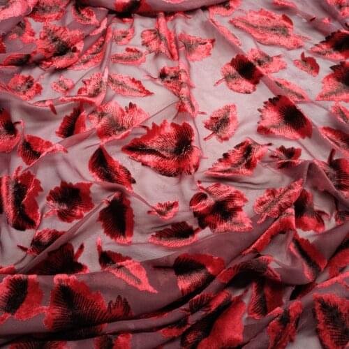Velvet Dress Nylon Cosplay Fabric 114cm Width Fleeced Leaf Burn-out For Party Cheongsam Gown 1Yard
