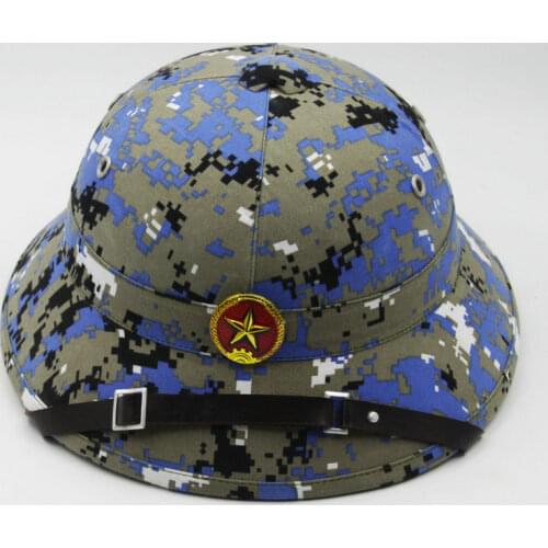 VIETNAM WAR ARMY HAT NVA VIETCONG VC PITH HELMET blue CAMO JUNGLE EXPLORER CAP Marpat Woodland WITH RED STAR BADGE