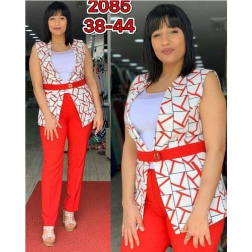 African Plus Size Women Clothing Sleeveless Jacket Top Pants Fashion Two-piece Suit Lady Office Work Wear Outfits Matching Set