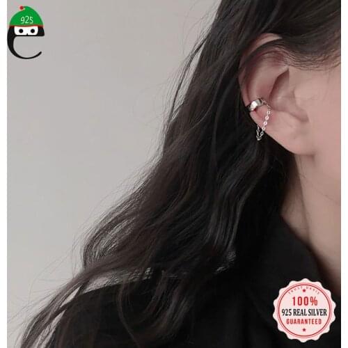 ElfoPlataSi Real 925 Sterling Silver Sweet Smooth Surface Chain Clip Earring For Women Without Piercing Earing Jewelry DA1888