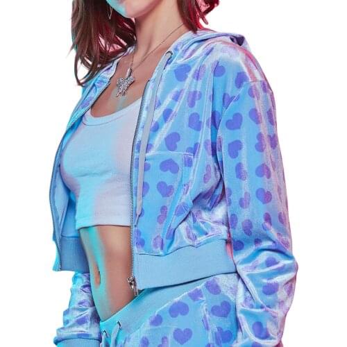 Women Heart Print Hooded Sweatshirts Autumn Long Sleeves Crop Tops Sportswear Pockets Hoodies Fashion 90s Girls Coat outwear