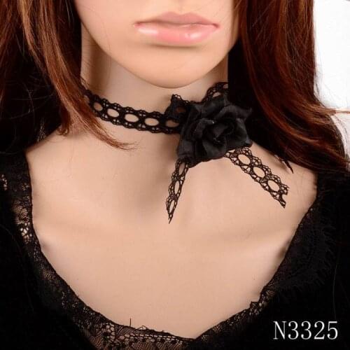 Hollow Out Ribbon Lace Choker Necklace for Women Fashion Black Chain Flower Charm Pendant Collar Necklace Jewelry Wholesale
