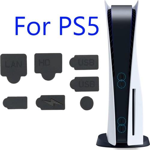 1set Black Silicone Dust Plugs USB HDMI-compatible Interface Anti-Dust Cap Dustproof Cover for PS5 console