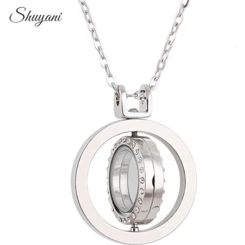 1Pc New Design Rotate Round Locket Memory Chain Necklaces Diy Heart Love Locket Torque Women Wedding Gift Jewelry Wholesale