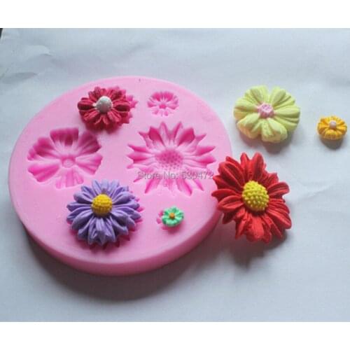 1 pcs6 hole Daisy silicone cake mold / fondant tool /chocolate mold kitchen tools