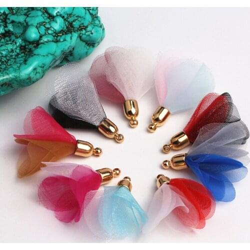 100pcs Satin Flower Tassel Pendants For Keychain Cellphone Straps Jewelry Charms Pendant Diy Accessories Craft Making Mater