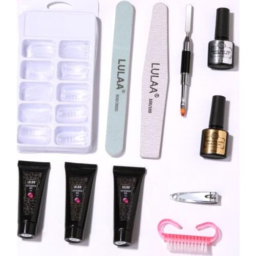 3 Sets Nail Acrylic Extension Gel Kit Crystal Clear Fast Building Multifunction With Base Top Coat Nail Dryer Nail Art Tools Set