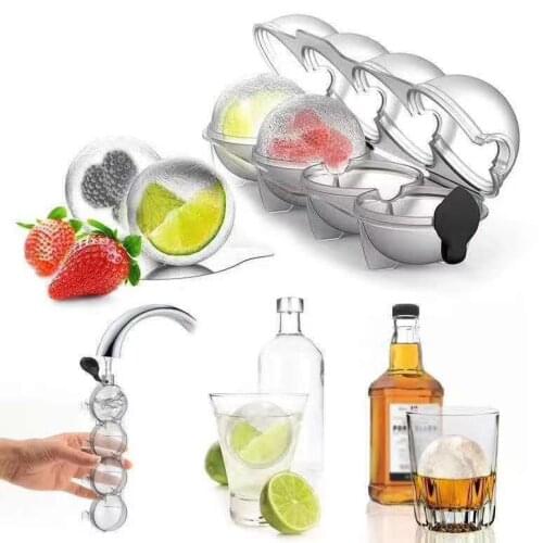 4-Cavity Plastic Round Ice Ball Molds Hockey Freezer Mould For Whiskey Ice Cube DIY Making Tools Chocolate Jelly Dessert Tray