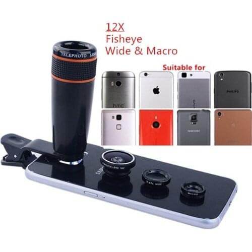 4in1 Camera Lens 12X Telescope Lent for iPhone 5 5s 6 6s 7 Plus XS Max Zoom Lens 3in1 Macro lens for iPhone 7Plus Xiaomi Redmi 7