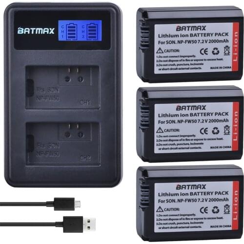 3Pc NP-FW50 npfw50 NPFW50 Battery+LCD Dual USB Charger for Sony a37 Alpha 7 7R II 7S a7S a7R II a5000 NEX-7 DSC-RX10 RX10 II III