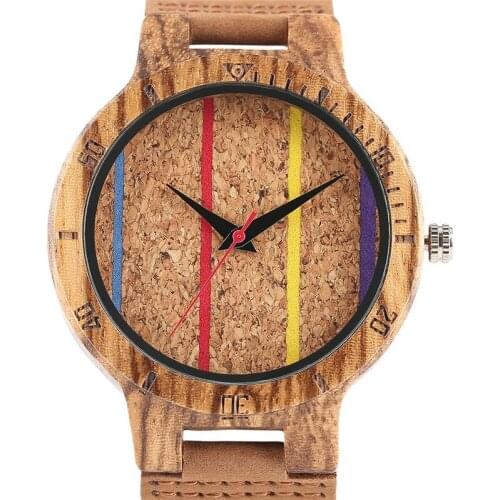 Unique Bamboo Wood Handmade Quartz Watch Color Line Sculpture Mens Wrist Watches Male Fashion Brown Scale Hour 2020