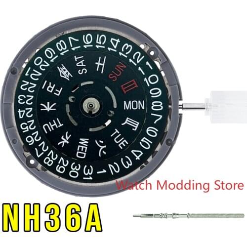 WELL MADE Watch Accessory NH36/NH36A Kanji Black Date Wheel Automatic Movement Date & Crown at 3