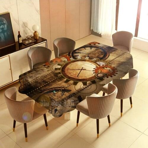 Interior Art Decor With Antique Clock And Golden Tablecloth