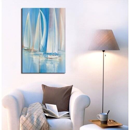 Unframed Sail Boat Oil Painting Seascape Abstract Canvas Art Print Modern Decorative Paintings for Living Room Wall