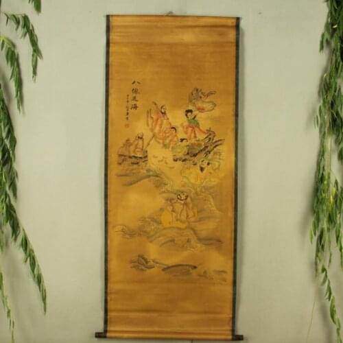 Antique collection Boutique Calligraphy and painting the Eight Immortals crossing the sea diagram