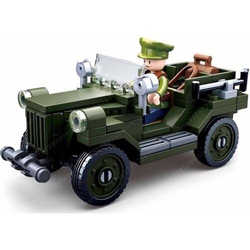 World War II Military GAZ-67 JEEP Car Model Bricks Army Troops Soldiers Building Blocks Sets Educational Toys for Children Gift
