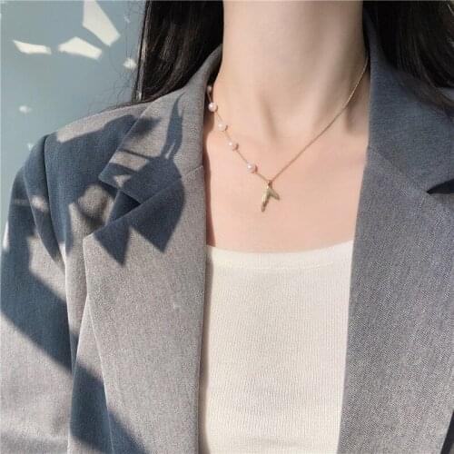 Adolph Korean Imitation Pearls Fish Tail Choker Necklace Fahsion Gold Color Statement Pendant Necklace Jewelry for Women New