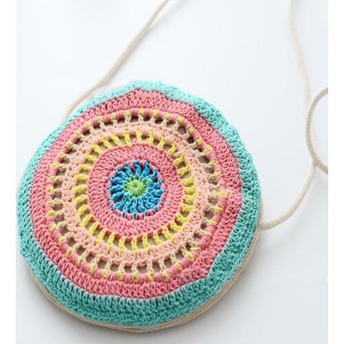 Round Hand-woven Little Girl Bag Colorful Style Childrens Coin Purse Medium and Long Mini Single Shoulder Diagonal Cross Bag