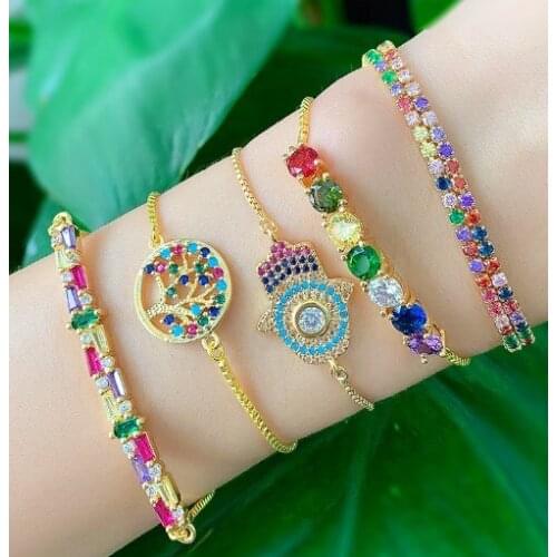 Life tree tube multicolor crystal micro pave cz zircon cubic zirconia Bracelet Adjustable silicone Snake Chain Jewelry xve2