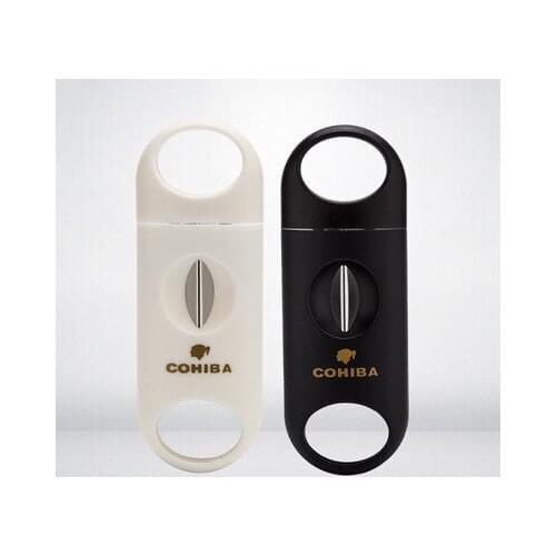 Portable COHIBA Metal V Shaped Blade Plastic Cigar Cutter Knife Cigar Smoking Accessories port Cuba Spain