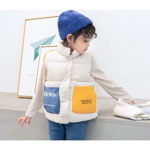 Fashion Toddler Infant Kids Baby Boys Girls Winter Warm Coats Vest Pocket Letter Patchwork Thick Jacket Waistcoats Outerwear#g4