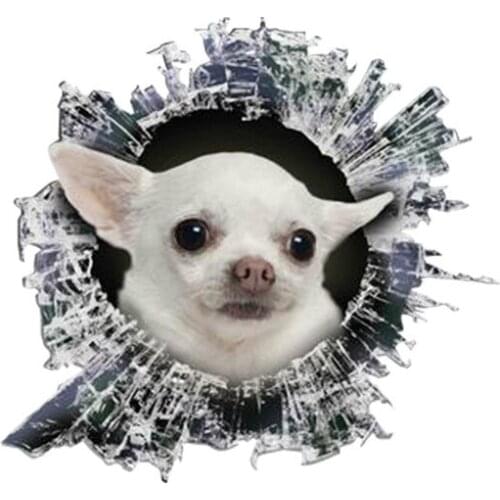 Dawasaru 3D White Chihuahua Window Decal Glass Slag Decal Reflective Stickers Waterproof Bird Decals,13cm*12cm