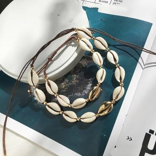 2019 New Necklace Bracelet Set Simple Beaded Bohemain Jewelry Set Nature Shell White/Gold Color PUKA shell Necklace & Bracelets