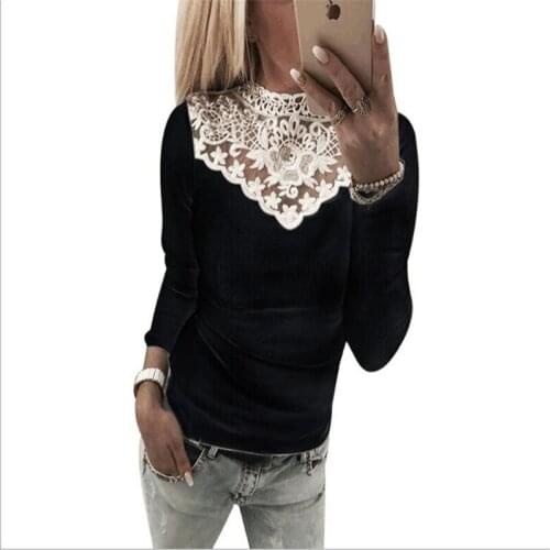 New Fashion Women Sexy O Neck Lace Patchwork T Shirt Top Casual Slim Long Sleeve Tops Lace T-shirt