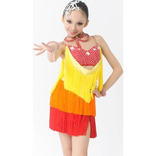 New Upscale Child Latin Dance Competition Dress w/Thick Tassels,Girls Salsa/Rumba/Samba/Chacha/Ballroom Professional Stage Wear
