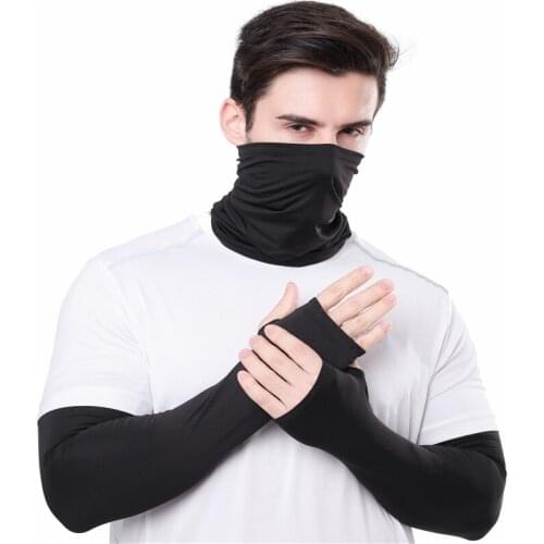 Unisex Cooling Arm Sleeves Elbow Cover Cycling Run Fishing UV Sun Protection Outdo Nylon Cool Arm Sleeves + Nylon Cool Face Mask