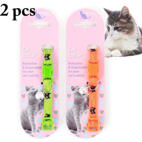2pcs Cat Dog Collar With Bell Adjustable Buckle Dog Collar Cat Puppy Pet Supply Cat Dog Necklace for Small Dog Chihuahua Collars