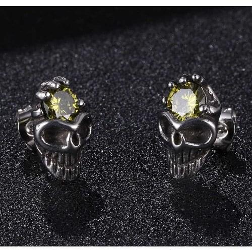 Punk Retro Zircon Skull Head Ear Piercing Studs Earrings Stainless Steel Ear Ghost Studs Personality Jewelry Gift BB0800