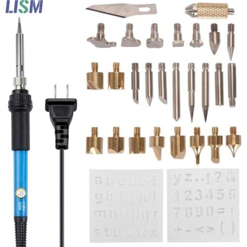 60w Soldering Iron Carving Pyrography Tool Adjustable temperature Wood Embossing Burning Solder Pen Set 30 in1 Welding tools Kit
