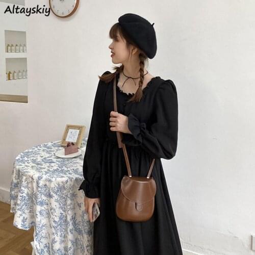 Dress Women Autumn Ins Lovely Pure Midi Classy Design College Teens Elegant All-match Popular Draped Female Chic Vestidos Mujer