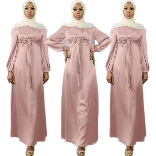 Ramadan Eid Muslim Women Satin Long Dress Abaya Islamic Maxi Robe Arabic Female Kaftan Turkish Moroccan Middle East Dresses New