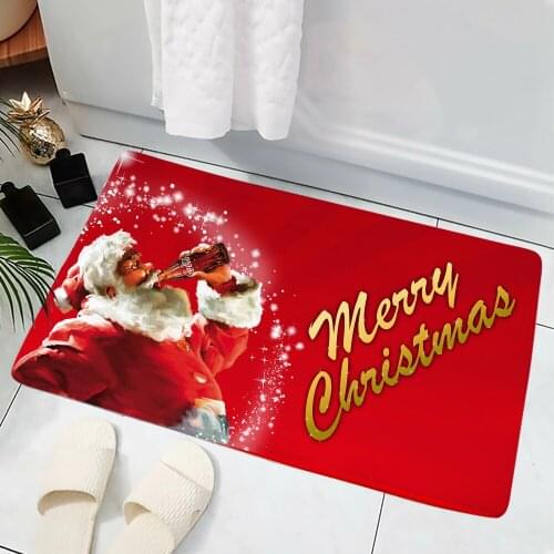 Merry Christmas Doormat Santa Claus Printed Decor Carpet Non Slip Flannel Doormat for Bathroom and Living Room Kitchen Mat