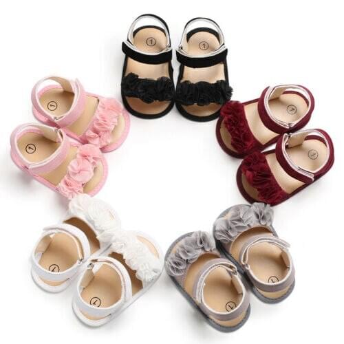0-18M Baby Girl Lovely Solid Flower Summer Sandals Sneakers Toddler Kid Soft Crib First Walker Shoe