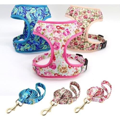 Printed Pet Harness Small Dogs Harness Puppy French Bulldog Harnesses for Small Dogs Chihuahua Yorkshire Walking Pet Vest Leash