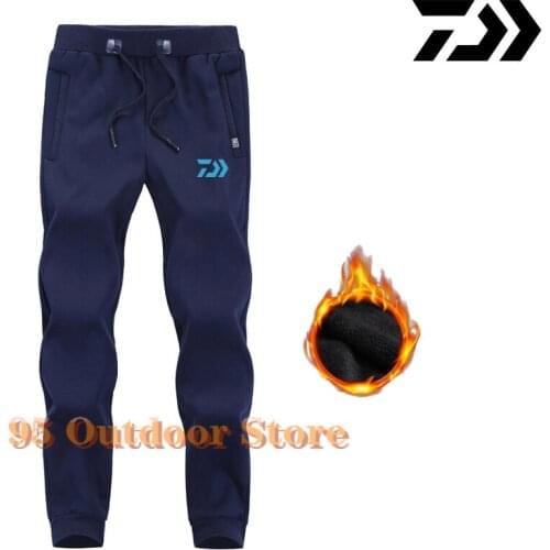 DAIWA Fishing Pants Winter Men Outdoor Trousers Sports Fishing Keep Warm Thicken Large Size Solid Color Soft Shell Fleece Pants