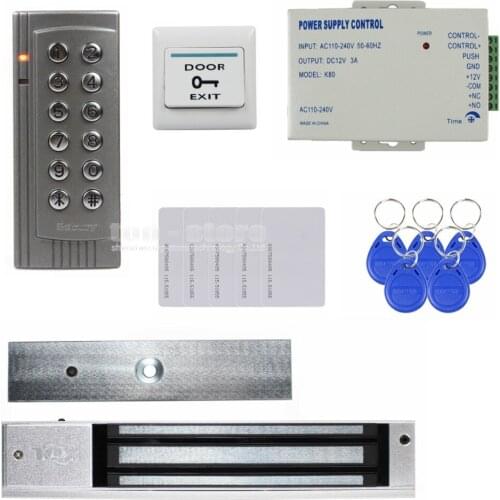 DIYSECUR RFID 125KHz Reader Password Keypad Access Control System Security Kit + Electric Magnetic Door Lock K4