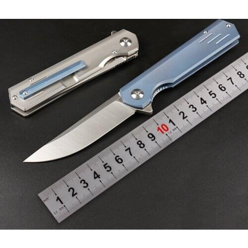 Freewolf Flipper Folding Knife M390 Satin Drop Point Blade CNC TC4 Titanium Alloy Handle Ball Bearing EDC Pocket Knives H0165