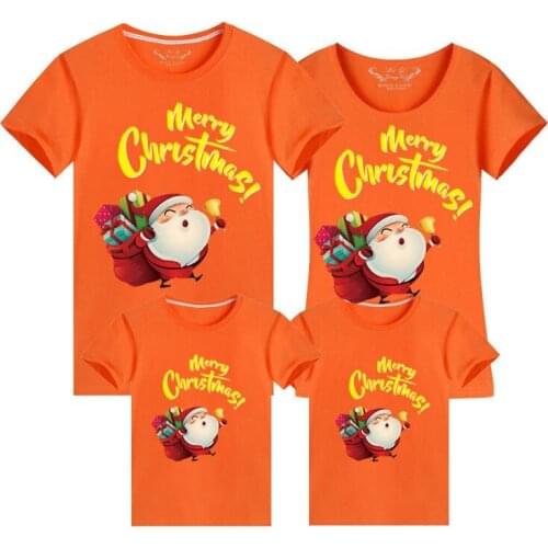 Family Matching T-Shirt 2020 Xmas Father Mother Kids Tops Merry Christmas Printed Mom Daddy and Me Boy Girl Clothes Outfit