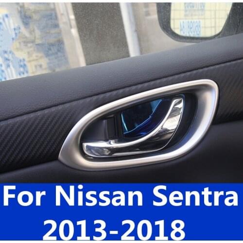 Car Styling Inner Door Handle Cover Door Bowl Frame Trim Sticker Protective sequins Accessories For Nissan Sentra 2013-2018